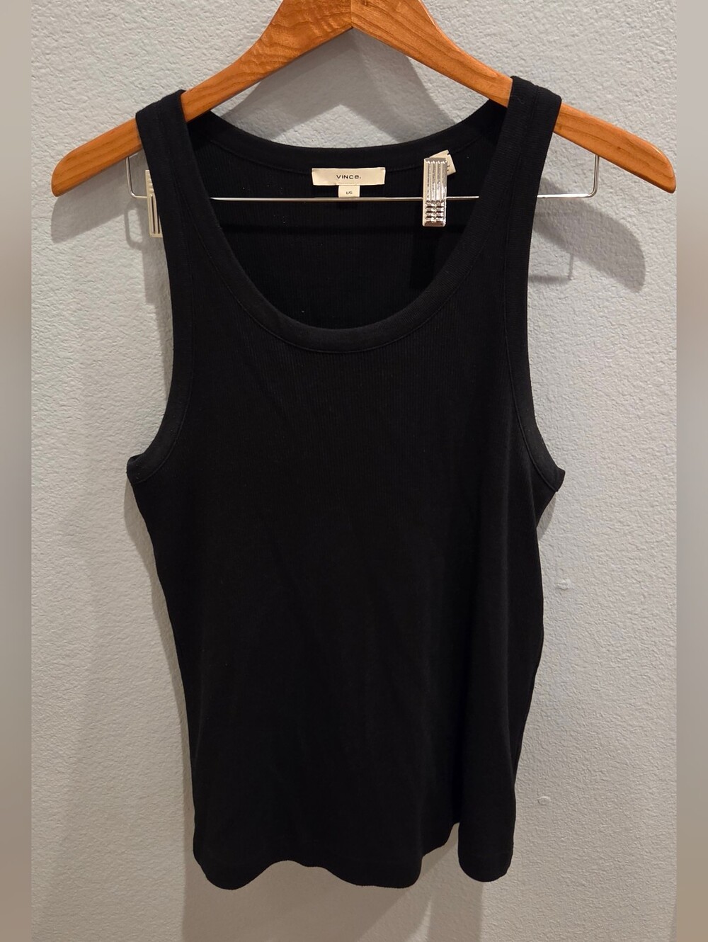 Vince Black Ribbed Scoop Tank Top